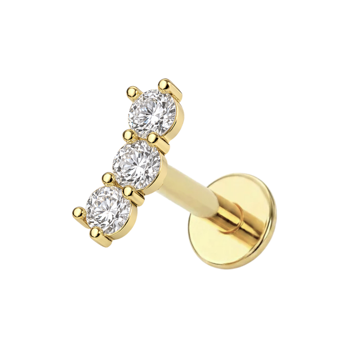 316L Surgical Steel Triple Round CZ Internally Threaded Flatback Stud