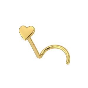 14K Gold Heart Nose Screw Stud - Monster Piercing