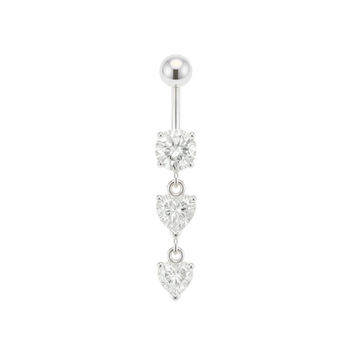 925 Sterling Silver Tiered Heart CZ Drop Dangling Belly Ring