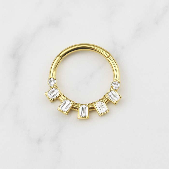 316L Surgical Steel Bezel Set Seven CZ Jewelled Hinged Segment Clicker Ring - Monster Piercing