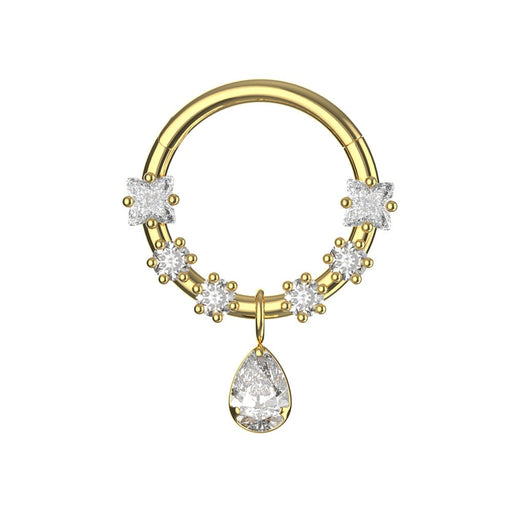 CZ Pear Drop Dangle Clicker in Gold