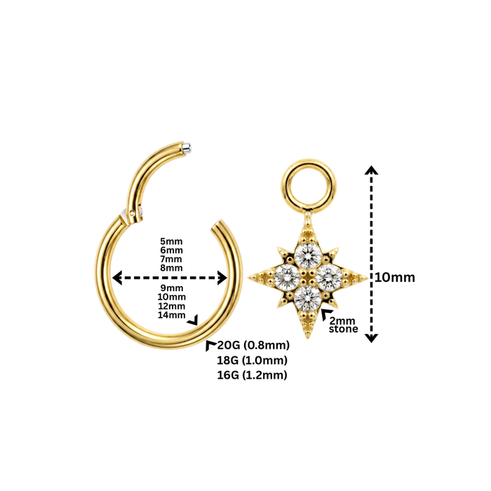 316L Surgical Steel CZ Jeweled North Star Drop Earrings