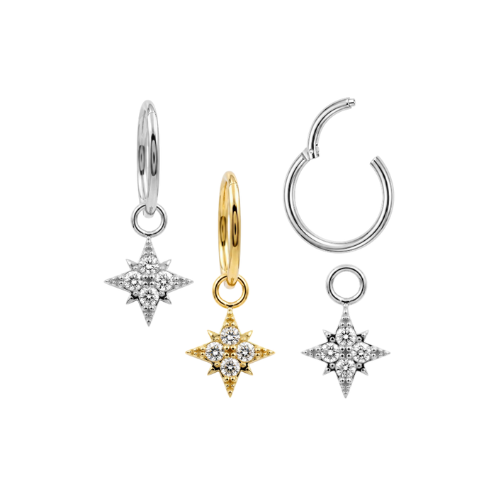316L Surgical Steel CZ Jeweled North Star Drop Earrings