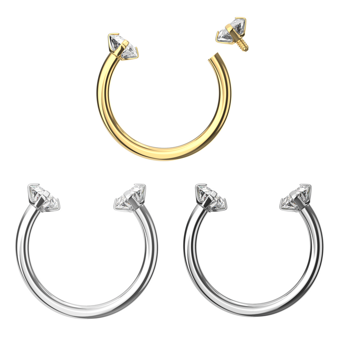 316L Surgical Steel Circular Barbell with Double Prong-Set CZ Gems - Monster Piercing