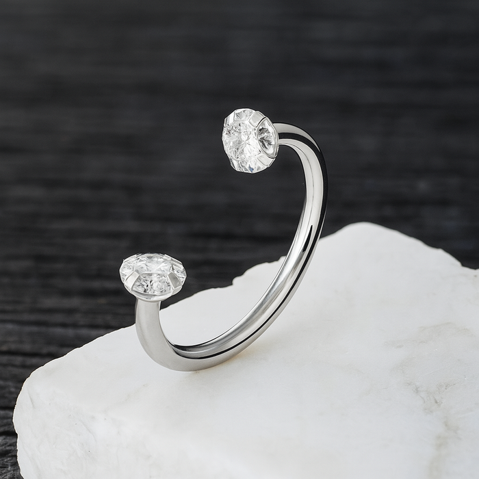 316L Surgical Steel Circular Barbell with Double Prong-Set CZ Gems - Monster Piercing