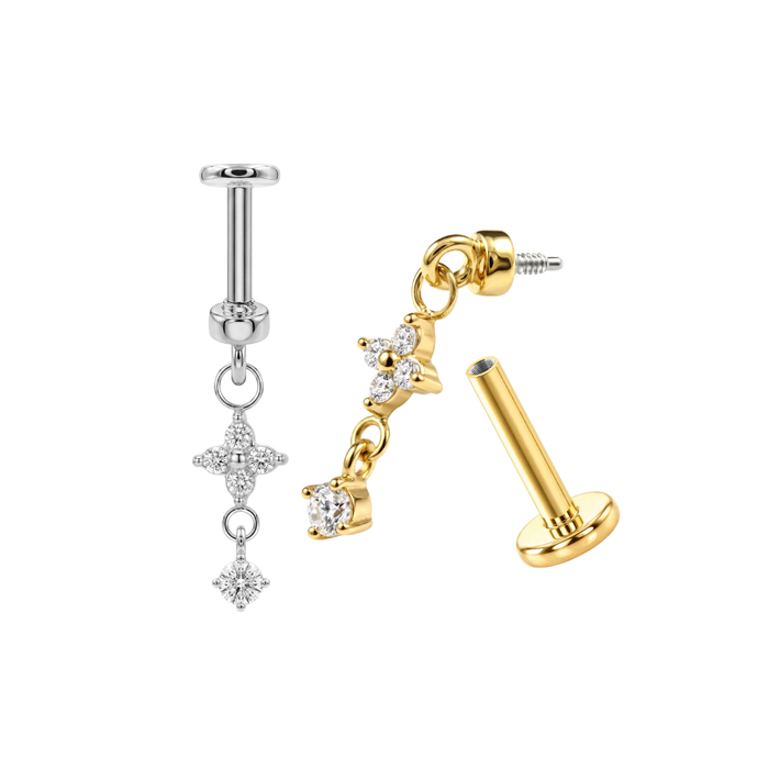 316L Surgical Steel Four-Point CZ Star Dangle Bugadi Stud