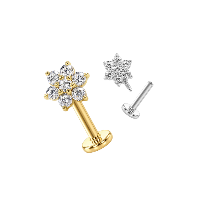 316L Surgical Steel CZ Flower Cluster Flatback Stud