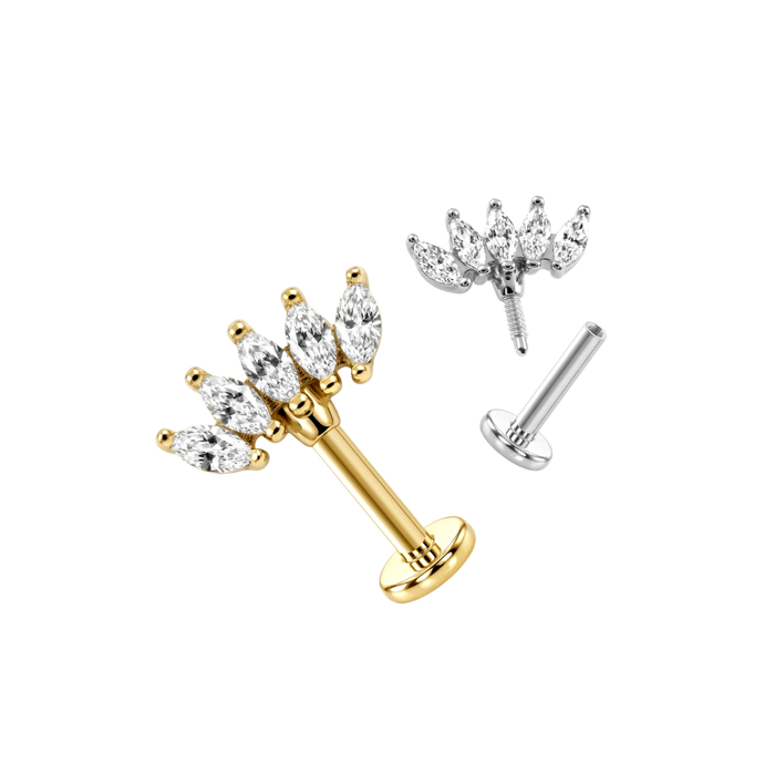 316L Surgical Steel CZ Leaf Cluster Flatback Stud