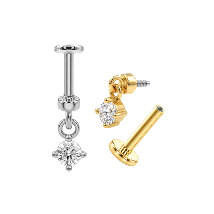 316L Surgical Steel Round CZ Dangle Bugadi Stud