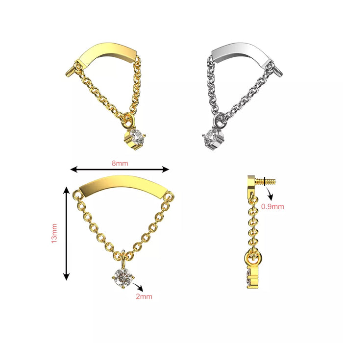 316L Surgical Steel Chain Dangling CZ Charm Internally Threaded Accessory Top