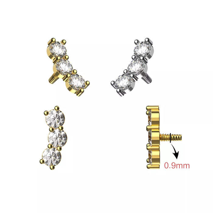 316L Surgical Steel Triple Round CZ Internally Threaded Accessory Top