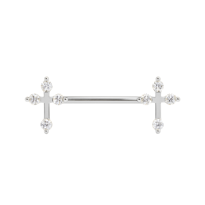 316L Surgical Steel Jewelled Cross Nipple Ring