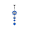925 Sterling Silver Flower Jewelled Dangling 316L SS Curved Belly Ring