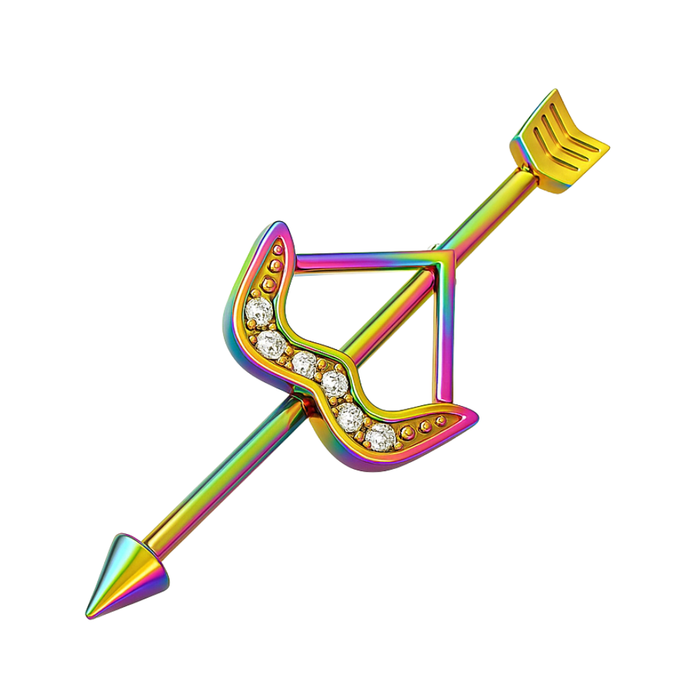316L Surgical Steel With Anodised Arrow CZ Dazzling Bow Industrial Barbell