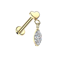 G23 Titan Herz & Marquise CZ Dangle Threadless Flatback Stud