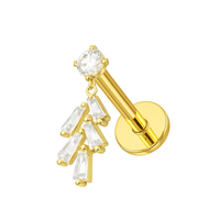 316L Surgical Steel Jewelled Leaf Internally Threaded Screw Fit Dangling Stud United Kingdom