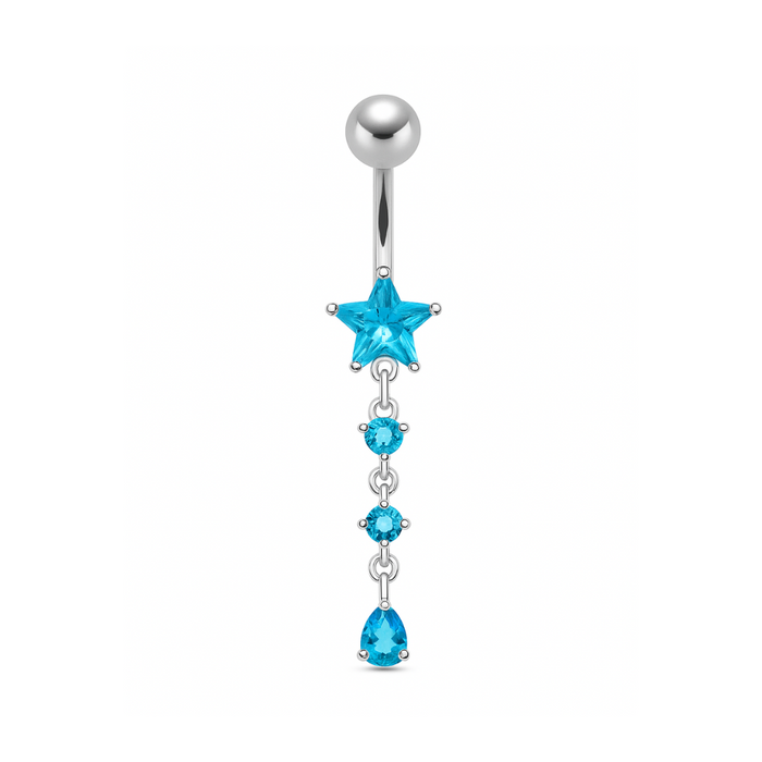 925 Sterling Silver Star and Gemstone Dangling Belly Ring