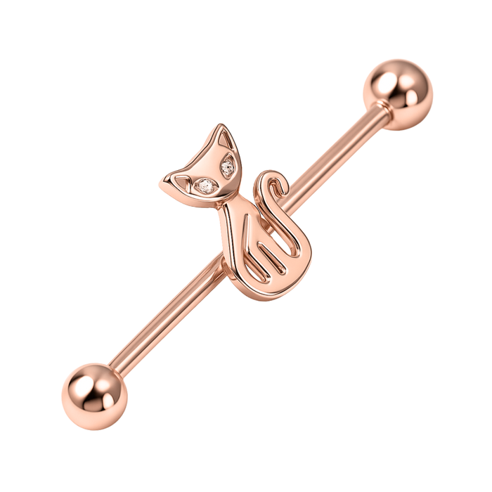 316L Surgical Steel CZ Studded Cat Industrial Barbell