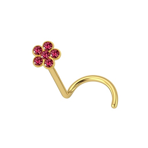 9K Gold Five Crystal Jewelled Flower Design Nose Stud - Monster Piercing