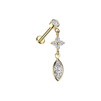 316L Surgical Steel Round CZ Clover & Marquise Dangle Threadless Flatback Stud