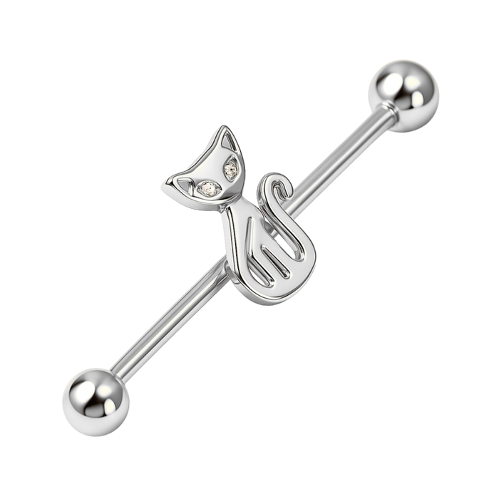316L Surgical Steel CZ Studded Cat Industrial Barbell
