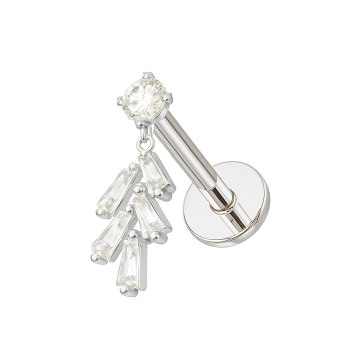 316L Surgical Steel Jewelled Leaf Internally Threaded Screw Fit Dangling Stud