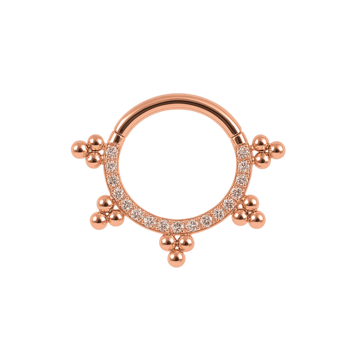 316L Surgical Steel Multi Crystals Jewelled with Trinity Tribal Dots Hinged Segment Clicker Ring - Monster Piercing