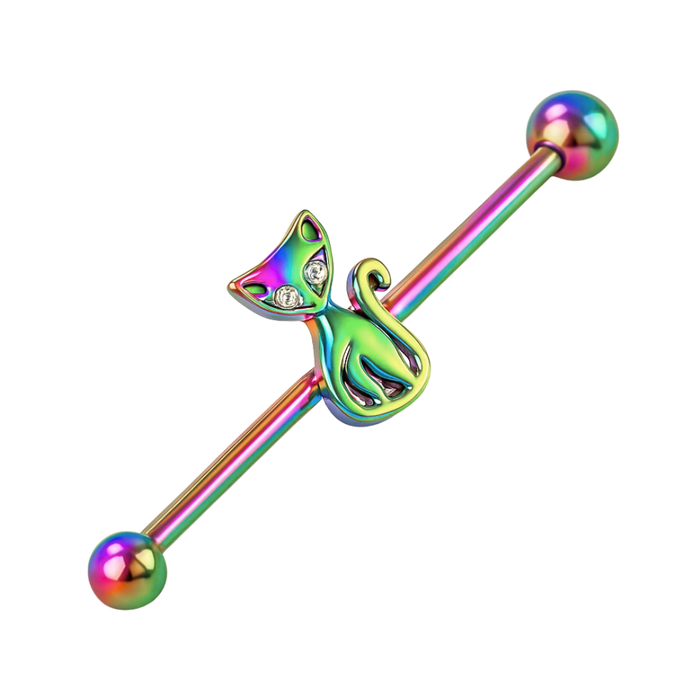 316L Surgical Steel CZ Studded Cat Industrial Barbell