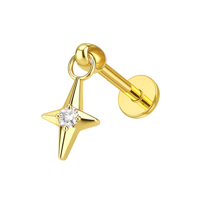 G23 Titanium CZ Jewelled Twinkle Star Drop Threadless Flatback Stud