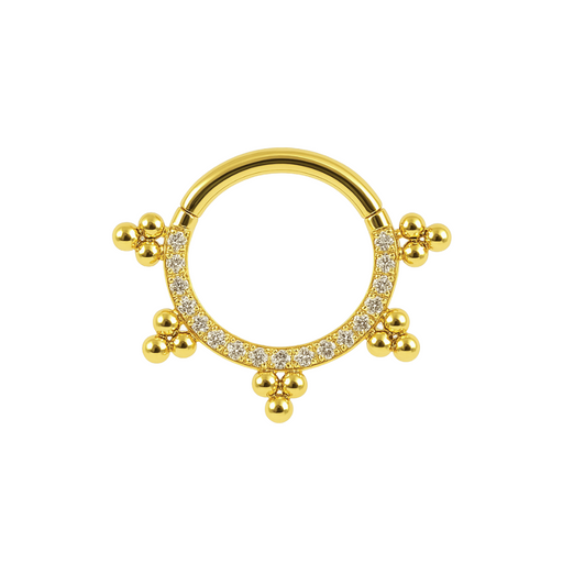 316L Surgical Steel Multi Crystals Jewelled with Trinity Tribal Dots Hinged Segment Clicker Ring - Monster Piercing