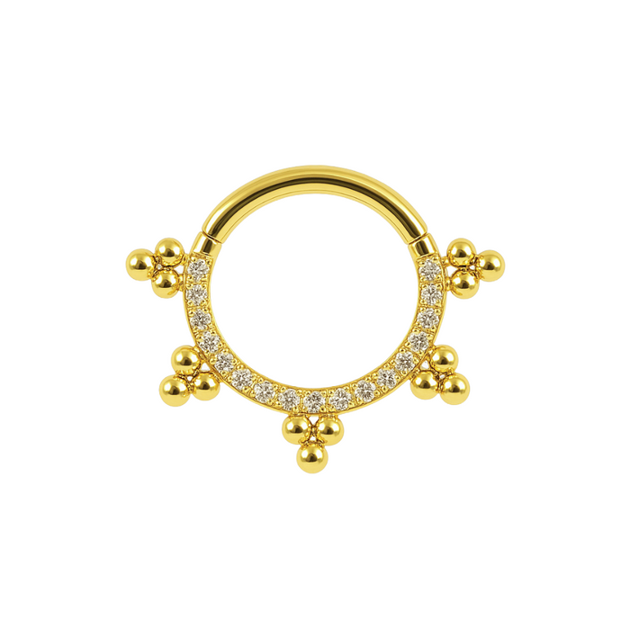 316L Surgical Steel Multi Crystals Jewelled with Trinity Tribal Dots Hinged Segment Clicker Ring - Monster Piercing