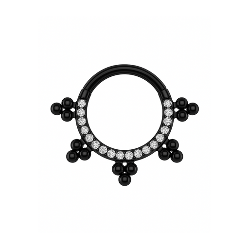 316L Surgical Steel Multi Crystals Jewelled with Trinity Tribal Dots Hinged Segment Clicker Ring - Monster Piercing