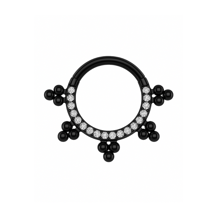 316L Surgical Steel Multi Crystals Jewelled with Trinity Tribal Dots Hinged Segment Clicker Ring - Monster Piercing