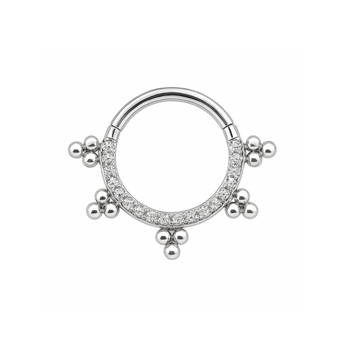 316L Surgical Steel Multi Crystals Jewelled with Trinity Tribal Dots Hinged Segment Clicker Ring - Monster Piercing