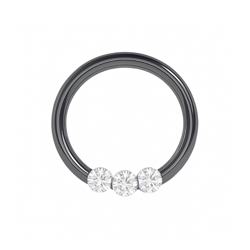 316L Surgical Steel Triple CZ Jewelled Classic Segment Clicker Ring - Monster Piercing