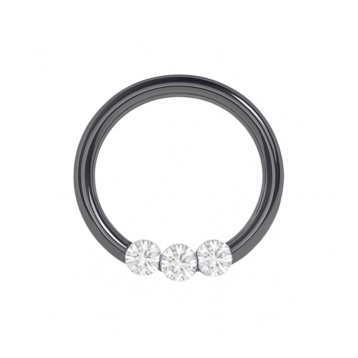 316L Surgical Steel Triple CZ Jewelled Classic Segment Clicker Ring - Monster Piercing