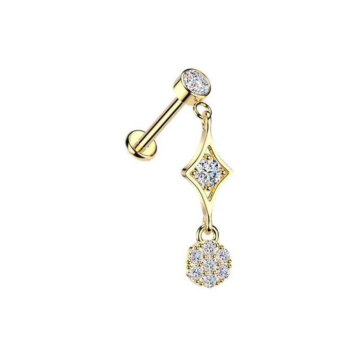 316L Surgical Steel Round CZ Diamond Frame & Cluster Dangle Threadless Flatback Stud