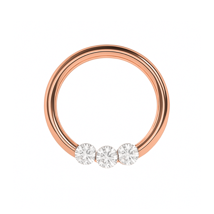 316L Surgical Steel Triple CZ Jewelled Classic Segment Clicker Ring - Monster Piercing