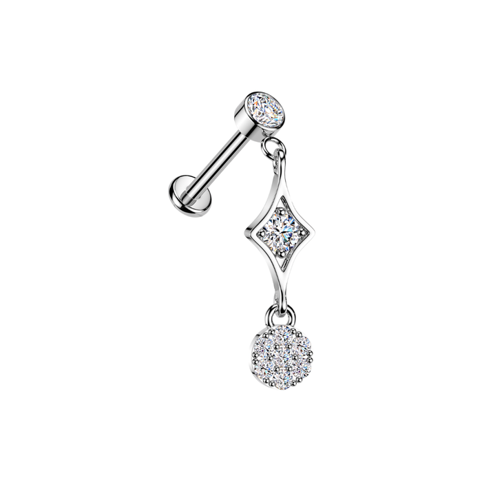 316L Surgical Steel Round CZ Diamond Frame & Cluster Dangle Threadless Flatback Stud