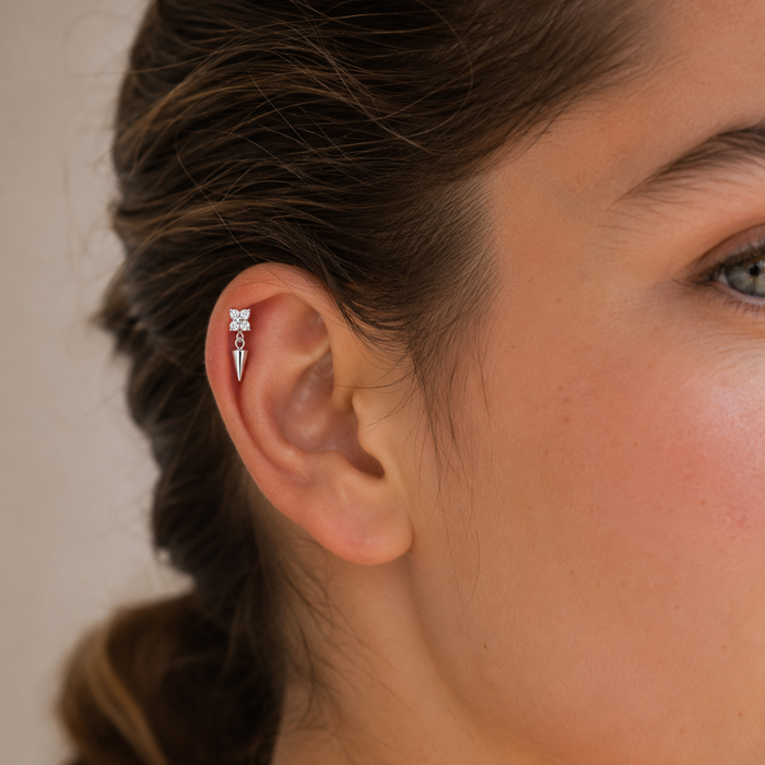 G23 Titanium Flower CZ Spike Dangling Threadless Flatback Stud