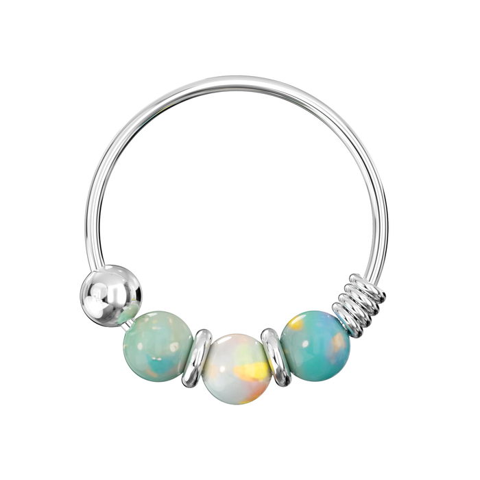925 Sterling Silver AB Opal Bead in Center Nose Hoop Ring - Monster Piercing