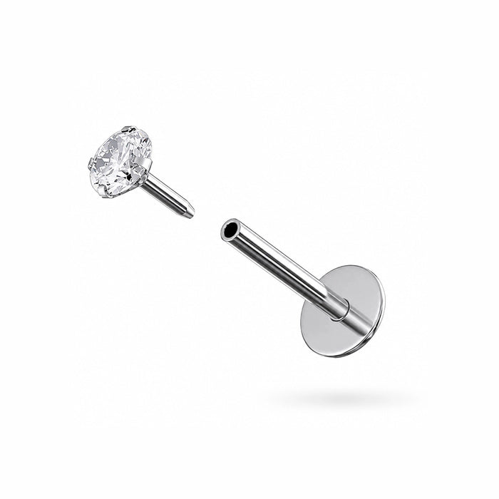 925 Sterling Silver Round CZ Jewelled Threadless Flatback Stud