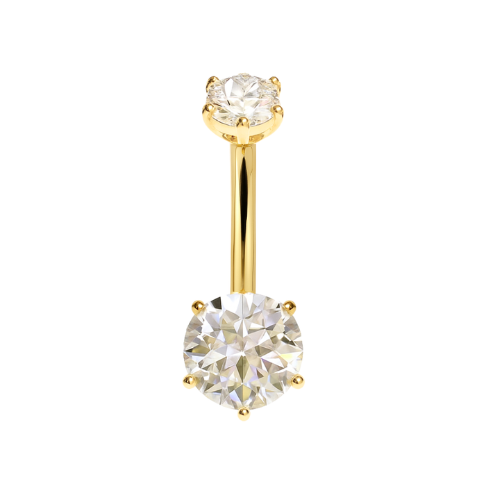 14K Gold Double CZ Belly Ring