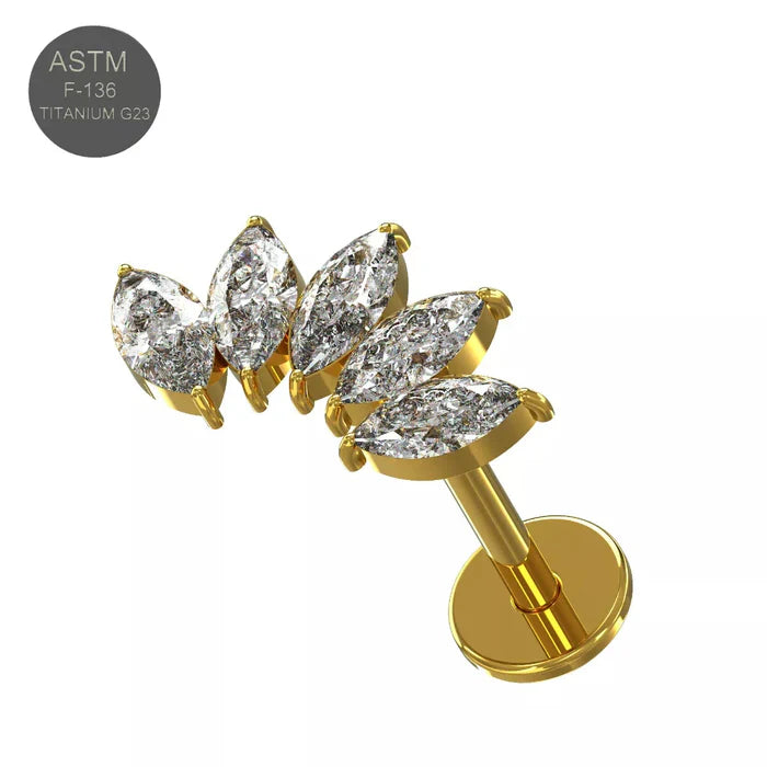 G23 Titanium CZ Jewelled Marquise Tiara Threadless Push-Fit Flat Back