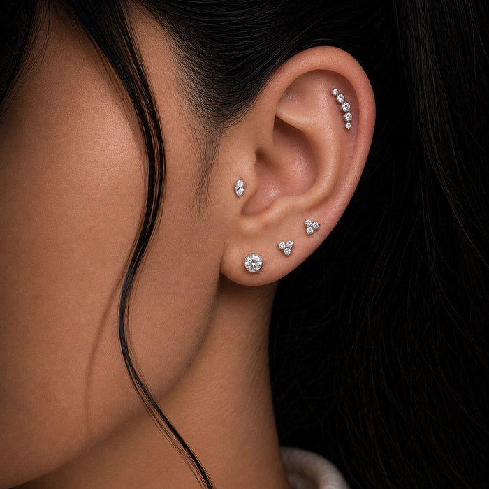 G23 Titanium Five CZ Jewelled Push-Fit Flatback Stud