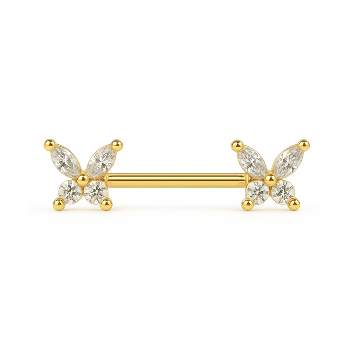 316L Surgical Steel Butterfly Jewelled Nipple Bar