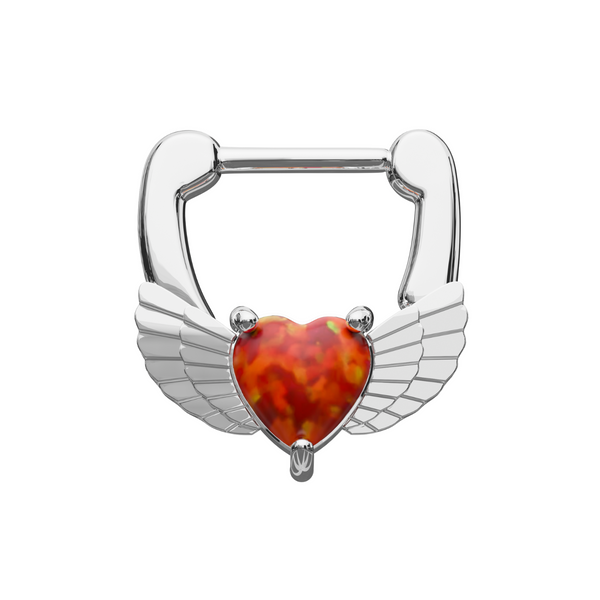 316L Surgical Steel Synthetic Red Opal Heart Septum Clicker Ring