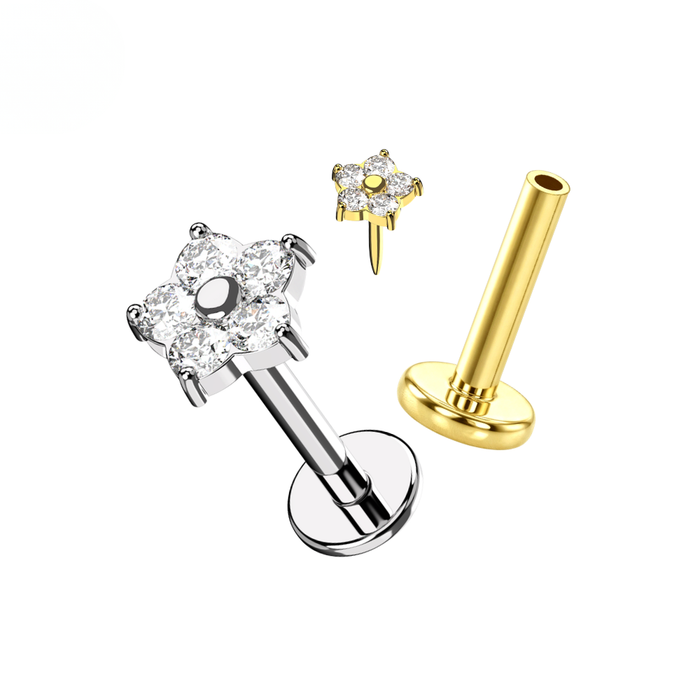925 Sterling Silver CZ Jewelled Flower Threadless Flatback Stud