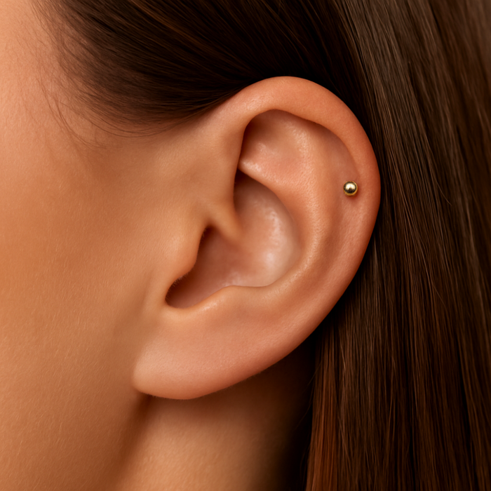 14K Gold Internal Lip Labret Plain Bead Ball Push Fit Top - Monster Piercing