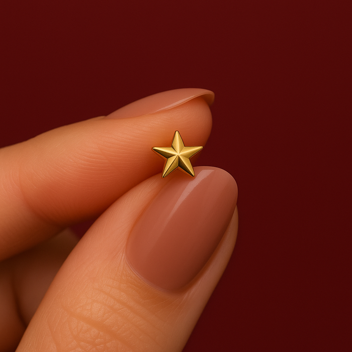 14K Gold Head & Bio Flex Nose Screw Ring With Star Top - Monster Piercing